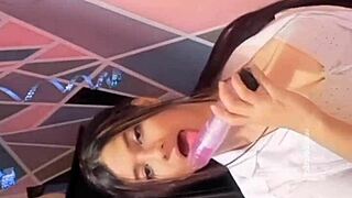 The university student rocks with her dildo