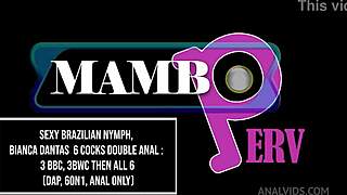 Sexy Brazilian nymph Bianca Dantas takes on six cocks in double anal with three BBC and three BWC, then all six in DAP and 6on1 anal, creating huge gapes with monster cocks