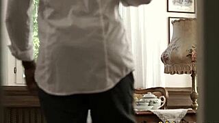 Babe gets interracial cum