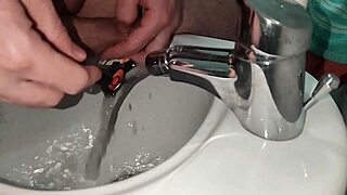 Man shaves cock then masturbates to intense orgasm