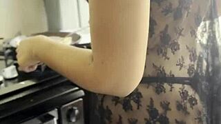 My Brazilian Friend Cooks in Sexy Thong Lingerie