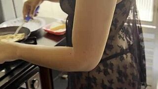 My Brazilian Friend Cooks in Sexy Thong Lingerie