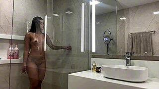 Surprise in the shower turns passionate with riding and creampie in sheer lingerie