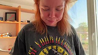 Huge Cumshot in Mouth: Beautiful Redhead Looks Confused and Shy in Homemade Video