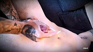 Tight handjob post-orgasm from horny amateur cumshot