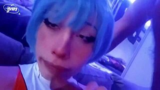 rei ayanami cosplay behind the scenes in bodysuit