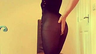 tiny british milf in bodystocking heels teasing with insertion