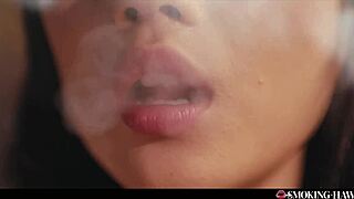Sexy Asian Girl Smokes Cigarette Teasing Pussy