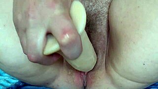 Mature hairy wet area sloshes close up in fetish asmr for chubby milf with toy