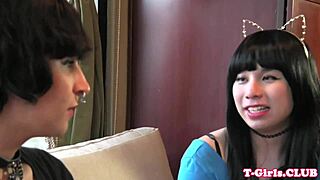 Ladyboy sucks pierced tgirl