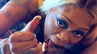 Pretty face ebony loves sucking dick