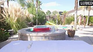 Laynee James Soaks Her Tight Pussy In The Pool Before Riding Big Cock