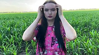 Girl got nervous in cornfield and found comfort in big cock