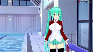 Hatsune miku in bikini footjob and blowjob fantasy