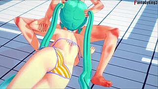 Hatsune miku in bikini footjob and blowjob fantasy