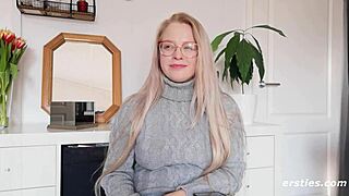 Cute blonde girl Anna enjoys relaxing while playing