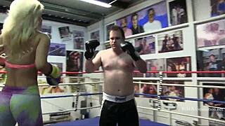 blonde bombshell enters mixed boxing ring with classy flair