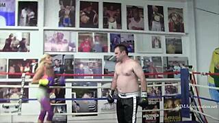 blonde bombshell enters mixed boxing ring with classy flair