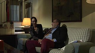 Teasing blowjob for old man, then wet masturbation watching anal fuck