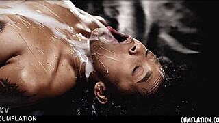 black girl barbie reyes rous cumflation - interracial fuck with cum filled belly and pussy taking load after load trailer