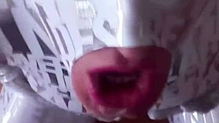 My sex doll Vilja gags intensely on cock in tight suit