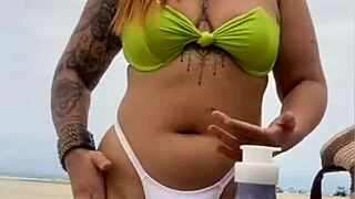 Beach exhibitionists flashing in front of husbands