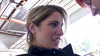 fixing up a redhead lesbian girl in car service by blondie handywoman