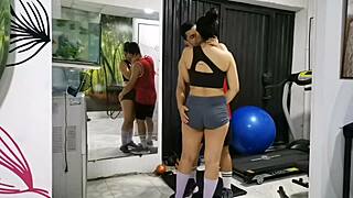 My trainer covers my mouth during rough gym sex