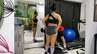 My trainer covers my mouth during rough gym sex