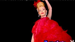 Skinny Blonde Milf Miranda Strips In Burlesque Costume, Revealing Big Tits