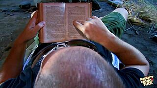 a cave girl masturbates and gets covered in cum by horny camper