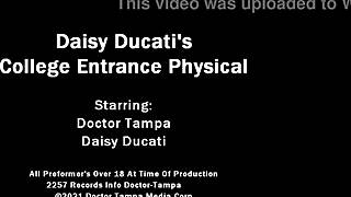 Dr. Tampa checks Tampa University entrance physical on Daisy Ducati