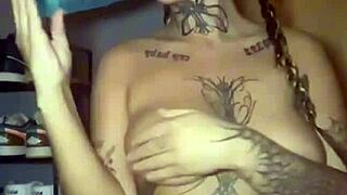 Scottish goth with big tits fingers her ass hard until she cums.