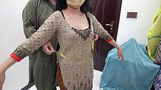 Pakistani beautiful girl seduces at the tailor shop with bold moves