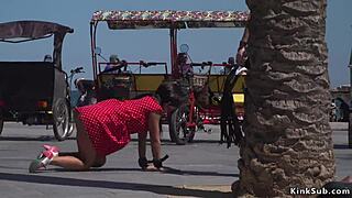 Curvy petite European babe exposes on city streets