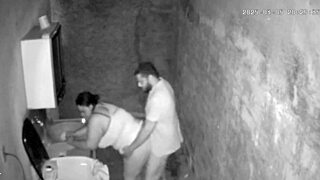 Hidden camera catches busty Latina fucking young guy