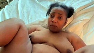 Chubby ebony babe takes long black cock