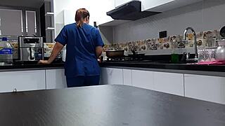 I convince employee to fuck in kitchen