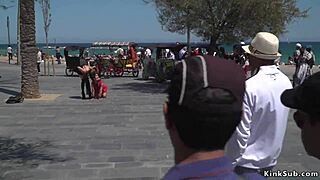 Curvy petite European babe exposes on city streets