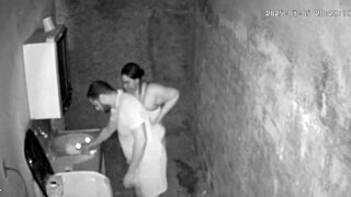 Hidden camera catches busty Latina fucking young guy