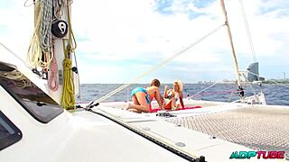 Two girls licking pussy on Barcelona boat