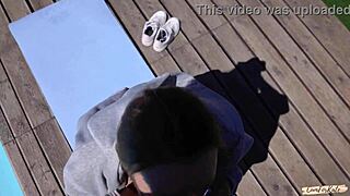 Neighbor Spies On Morning Yoga By The Pool And Joins Me