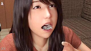 Cute milf prostitute performing oral act in game