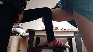 Middle-aged woman and student masturbating on chairs 😏