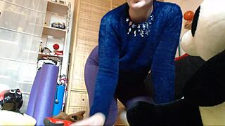 Nicoletta cums on her favorite stuffed toy with pee and squirt