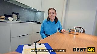 The Russian babe jumps on cock and fucks in her asshole to stay in the apartment.