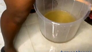 Three lesbians from the neighborhood emptying their bladders together in a homemade scene