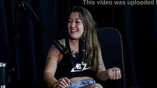 Naughty interview with Flor de Damiana and Moai, full of public sex and humiliation in sheer red lingerie