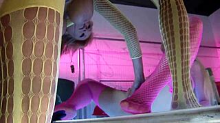 Two Milfs In Fishnet Stockings Engage In Shaved Pussy Threesome