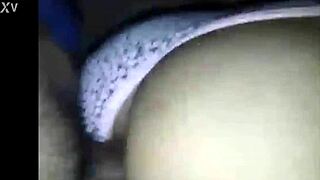 A shemale pulls aside panties to fuck the cholita.